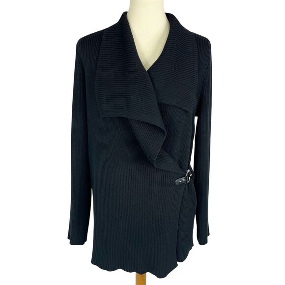 Lauren Ralph Lauren Black Buckle Wrap Cardigan Workwear Classic Staple Medium - Picture 1 of 9